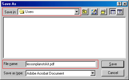 Save As... dialogue box, note Save In and File Name areas